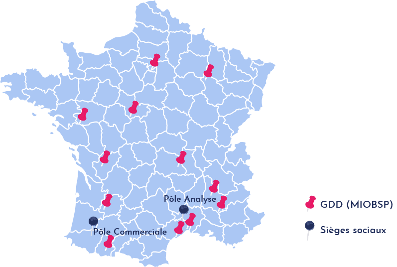 Carte des points d'intervention de Crédit 2L en France